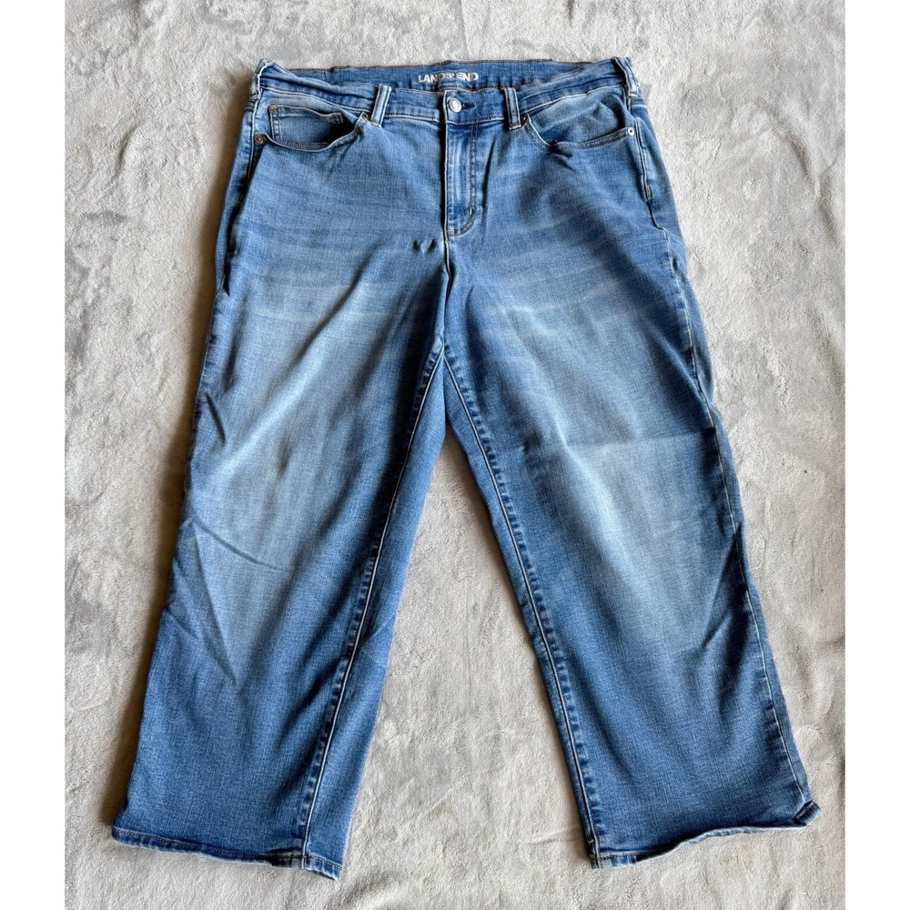Lands' End High Rise Stove Pipe Ankle Jeans Women's 16 Light Wash Stretch